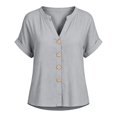 thumbnail image 5 of IMENGL Women's Button Down Shirts Basic Summer Color V Neck Up and Comfortable Short Sleeved Top . Loose Casual Outfits Blouse for Women,M-XXXL, 5 of 6