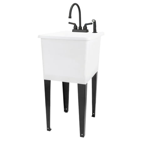 TEHILA Space Saver 16 Gallon White Utility Sink with Black Faucet & Side-Sprayer