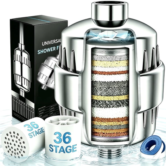 Shower Filter 36 Stage with 2 Replaceable High Output Filter Cartridges - Universal Multi-Stage Shower Head Filter,Reduces Dry Skin