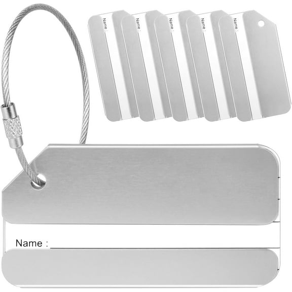 5-Pack Aluminum Luggage Tags with Stainless Steel Cables, Cut-Proof & Anti-Theft Metal ID Name Tags for Suitcases, Secure Travel Accessories Gift Set