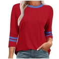 thumbnail image 2 of Womens 3/4 Sleeve Fashion Crewneck Tops Patchwork Blouse Casual Loose Comfy Shirt Red S, 2 of 5