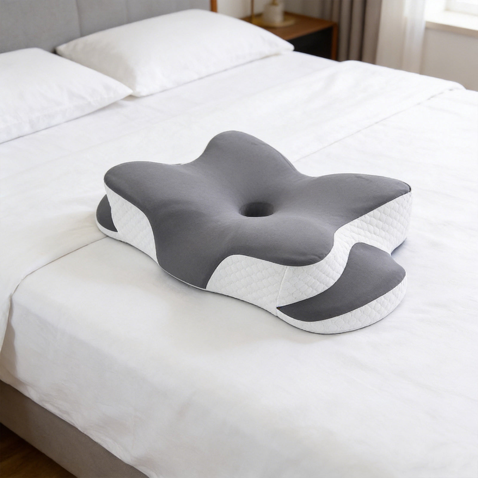 Ergo Pillow for Sleep Apnea, Neck Pain, and Snoring Relief | Cervical Neck Pillow for Side Sleepers | Orthopedic Memory Foam with Ergonomic Support （Gray）