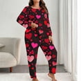 thumbnail image 2 of Wensltd Womens Plus Size Pajama Sets 2 Piece Printing Top and Pants Fall Winter Soft Loose Sleepwear Sets, 2 of 6