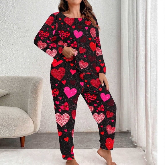 Censtreet Plus Size Women's Heart Printed Pajamas Sets 2 Piece Long Sleeve Pj Sleepwear Soft Comfy Tops and Pants XL-5XL