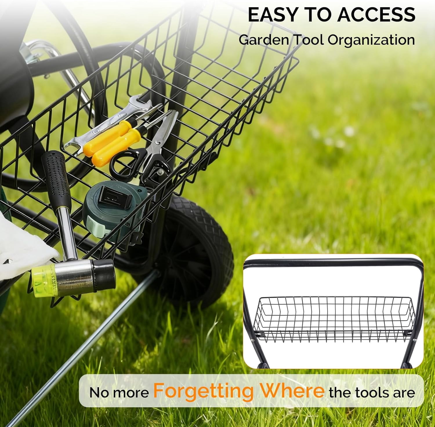 HJTER 2-Wheel Garden Hose Reel Cart, Freestanding Water Hose Reel for Outside with Heavy Duty Portable Rolling Design Metal, 200FT Capacity for 3/4" Hose for Outdoor Use (Black)