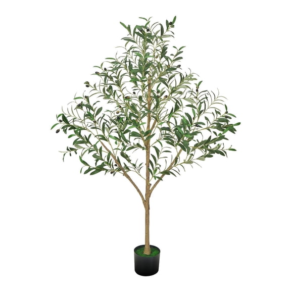 5FT Artificial Olive Tree Black Pot Natural Wood Trunk Realistic Green Leaves Fruits Indoor Faux Plant Home Office Living Room Corner Decor