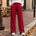 thumbnail image 4 of Women's Ribbed Knit Wide Leg Pants Elastic High Waist Loose Fit Lounge Palazzo Pants with Pockets Soft Cozy Fall Winter Pajama Trousers Wine, 4 of 8