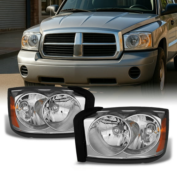 AKKON - For 2005-2007 Dodge Dakota OE Replacement Chrome Bezel Headlights Driver/Passenger Head Lamps Pair New