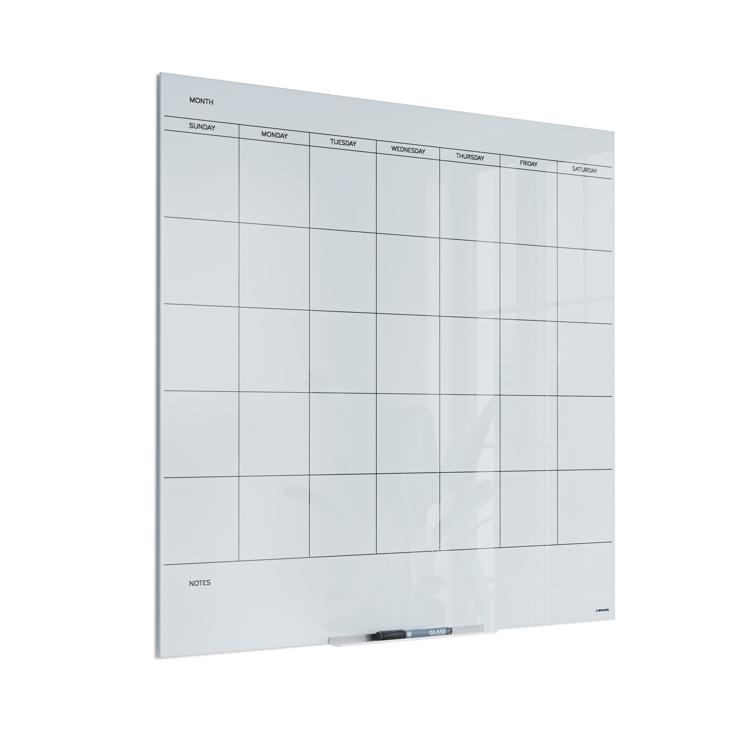 U Brands Floating Glass DryErase Monthly Calendar Board, 36 X 36