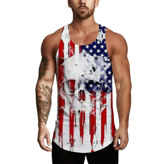 Innerwin Tank Tops American Flag Print Mens Muscle Shirts Gym Sleeveless Bodybuilding Summer Style A M