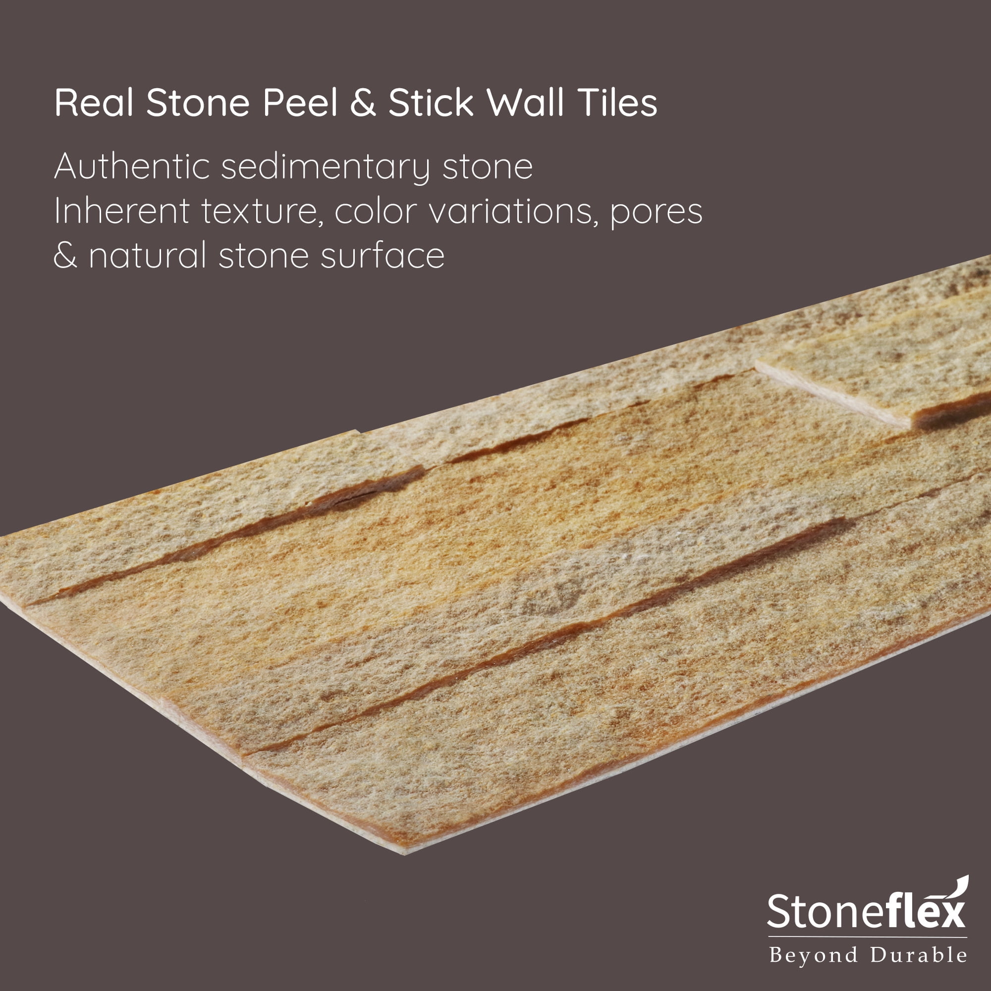 Stoneflex Burly Wood Self-Adhesive 3D Peel Stick Real Stacked Stone Tiles, 10 Pack