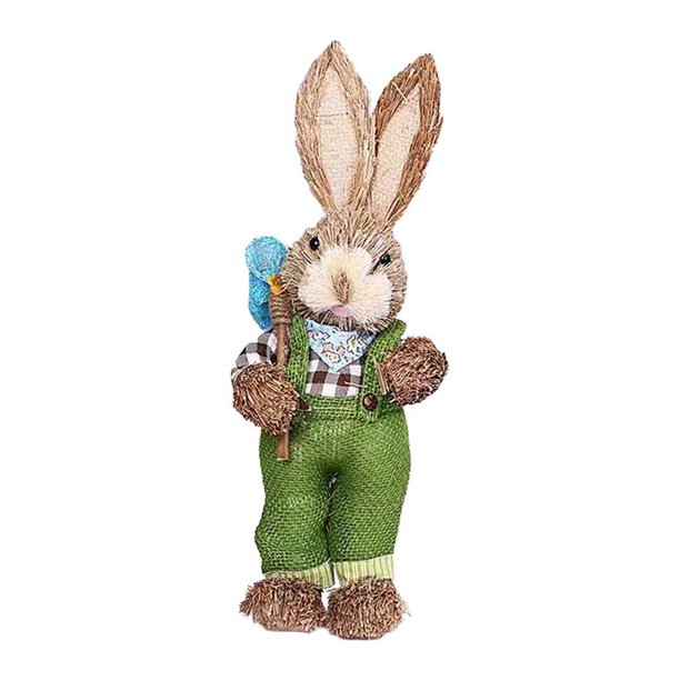 Kearding Conejo de paja, de conejito de granjero de Pascua con zanahoria para decoración de fiesta de boda, vaquero y blanco Decoración del hogar Verde