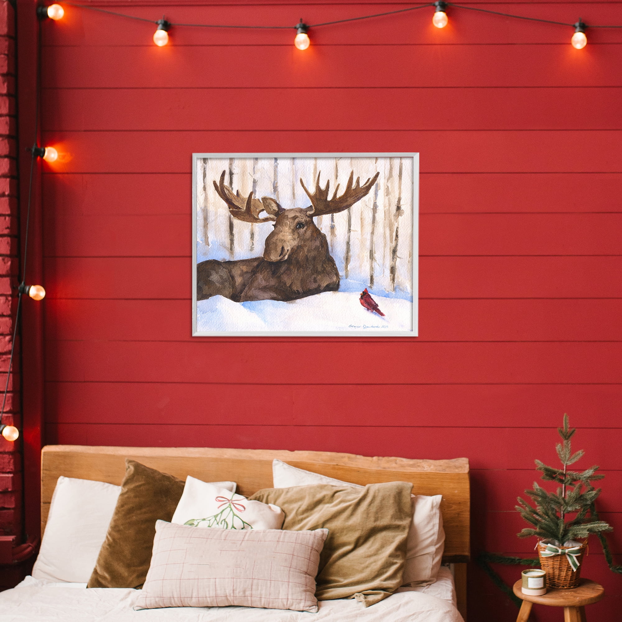 Stupell Industries Moose & Red Cardinal White Framed Giclee Art, design by George Dyachenko