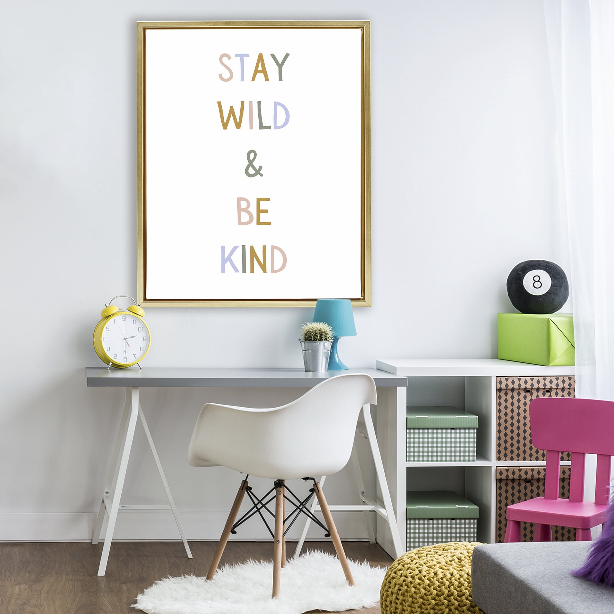 Stupell Industries Stay Wild Be Kind Gold Framed Floater Canvas Wall Art, design by Katie Griggs