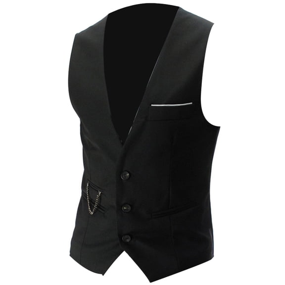 DISHAN Fashion Men Solid Color V Neck Sleeveless Button Pocket Blazer Suit Waistcoat