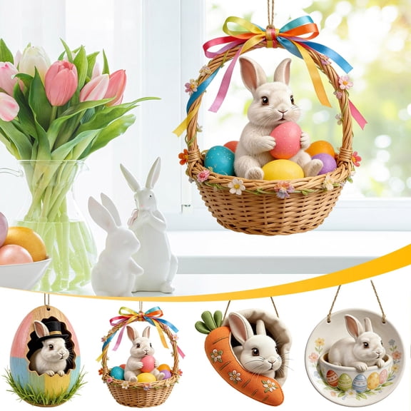Tyidzon Easter Bunny Ornament Wooden Hanging Rabbit Decor Spring Easter Decoration for Tree Door Wall, Easter Pendant for Home Classroom Party Indoor Outdoor Holiday Decor