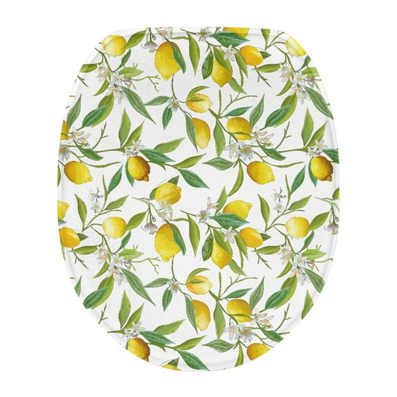 SEANATIVE Lemon Leaf Toilet Seat Lid Cover Aesthetic Soft and Absorbent Fabric Toilet Lid Covers for Bathroom Elongated Fits Most Standard Lids Bathroom Decor Accessories