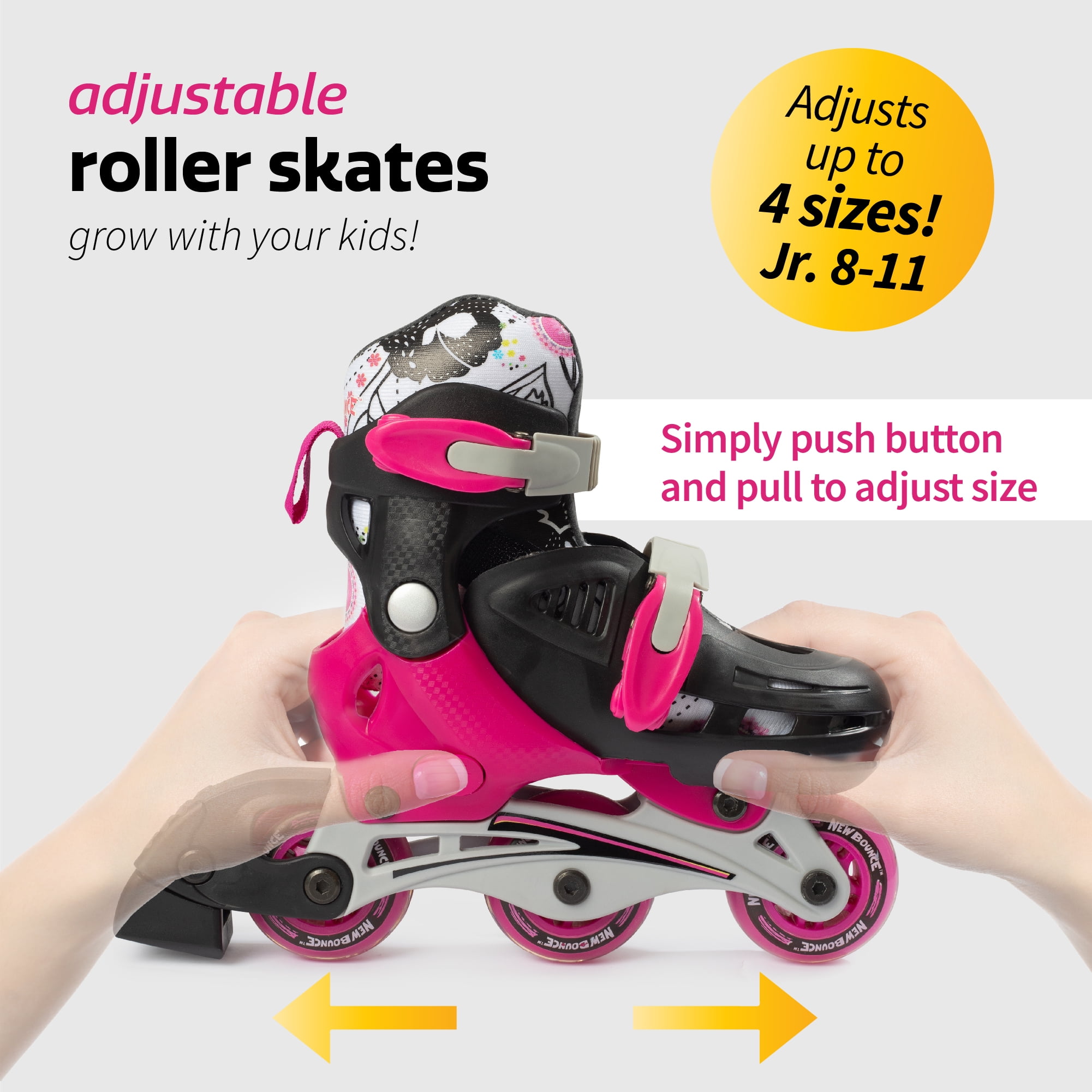 New Bounce Roller Blades for Little Kids, EU 28-31 US 8-11, 2-in-1 Inline Skates Converts from Tri-Wheel to Inline, Beginners Rollerskates Pink