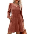 thumbnail image 5 of Womens Square Neck Long Sleeve Fall Dresses Casual Babydoll Sweater Dress, 5 of 9
