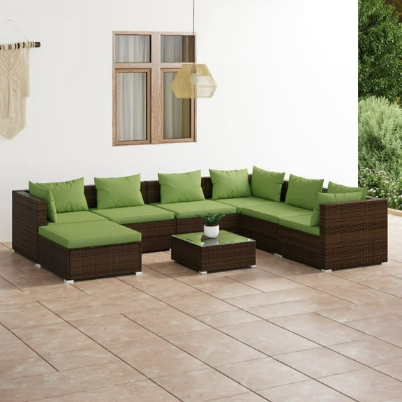 vidaXL 8 Piece Patio Lounge Set with Cushions Poly Rattan Brown, 3101852