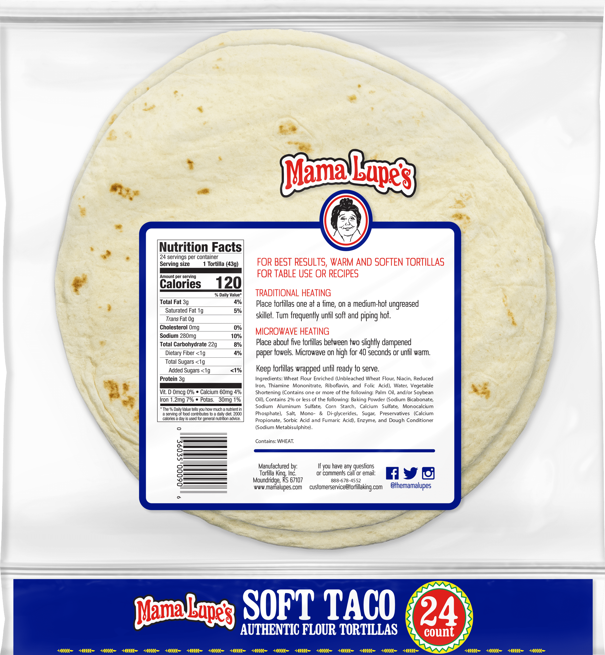 Mama Lupe's Authentic Flour Tortillas, 24 Count Soft Taco Size, 32oz