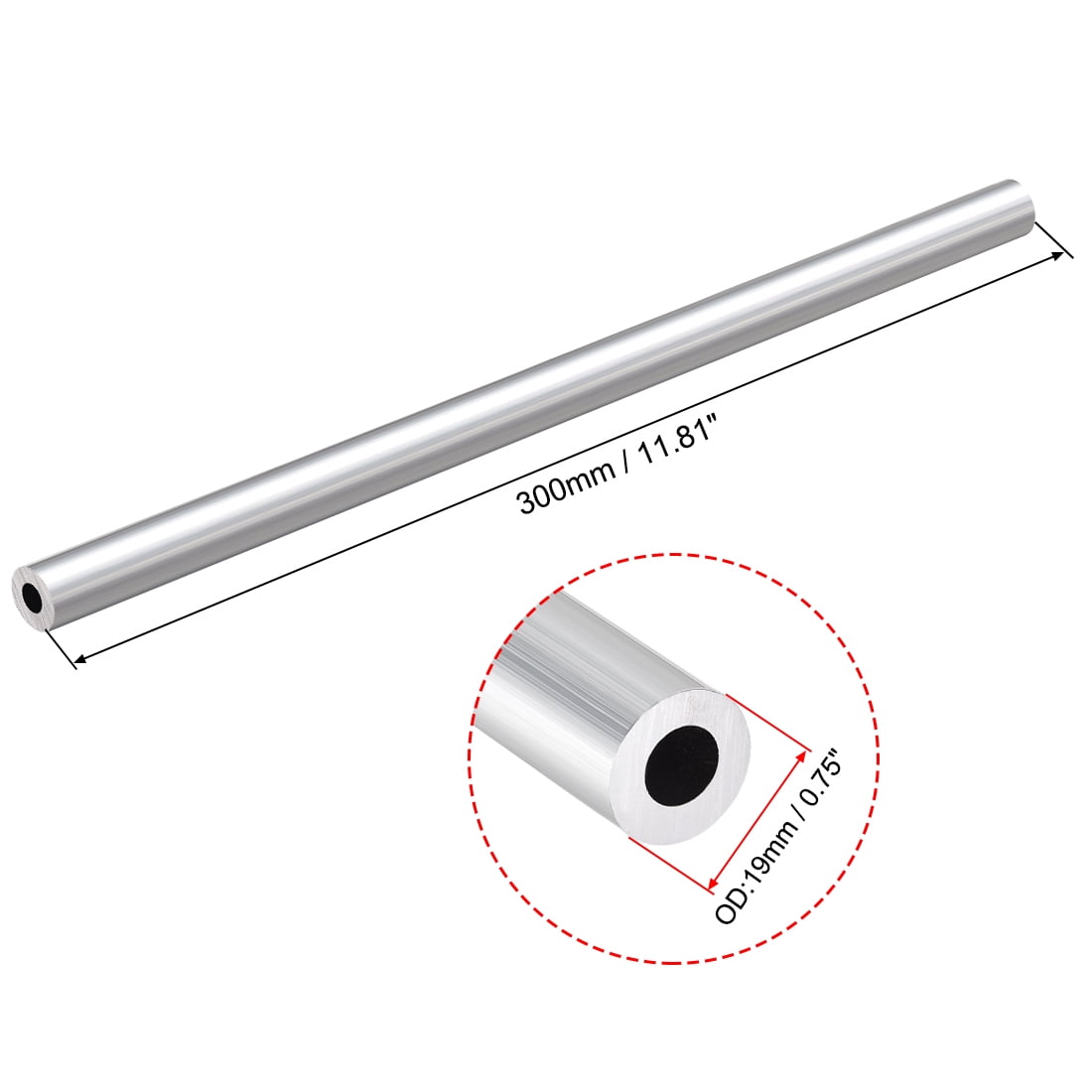 Unique Bargains 6063 Aluminum Round Seamless Tube OD 0.75" × ID 0.39" × Length 11.81"