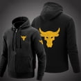 thumbnail image 2 of 2024 Spring Autumn Men's Dwayne Johnson Brahma Bull Tattoo Logo Printed Classic Zipper Solid Color Sports Casual Loose Hoodies, 2 of 5