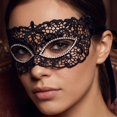 thumbnail image 4 of Black Masquerade Mask for Women 8 Inch Lace Masquerade Mask with Rhinestone Accents Venetian Masquerade Masks for Halloween Party Mardi Gras Accessory, 1 Pack, 4 of 4