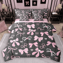 Manfei Pink Bow Tie Twin Bedding Sets 7pcs for Kids Girls, Princess Style Bedding Comforter Set, Girly Cute Bowknot Sheet Sets, Super Cozy Room Decor