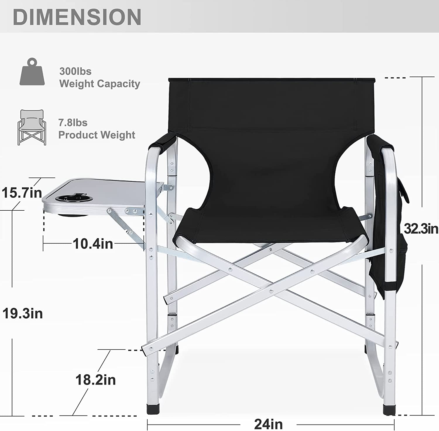 Camping Chair Heavy Duty, Folding Directors Chair, Low Rocking Chair Outdoor, Padded Set with Table Attached, Oversized - image 3 of 11
