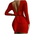 thumbnail image 1 of PVCS Mode Femmes Automne Ceinture Solide Manches Longues Dos Nu Col Rond Mini Derss, 1 of 6