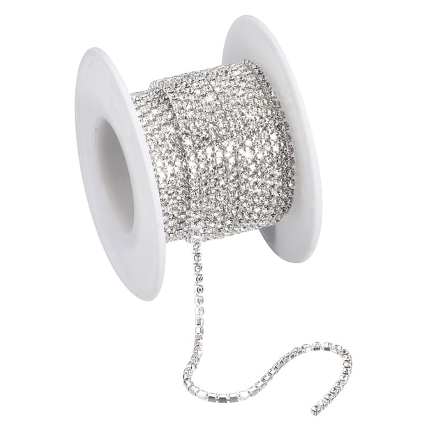 Cadena de cristal imitación Diamante Unique Bargains 5.5 Yardas 2mm Plata blanco