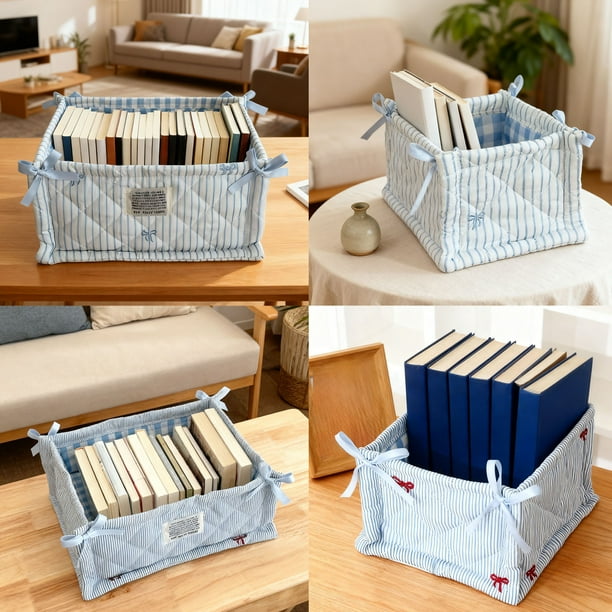 Organizador de cesta de sobremesa, porta-snacks y artículos variados, diseño portátil, algodón, ahorro de espacio para oficina en casa, azul, 28x19,5x14cm