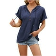 thumbnail image 1 of Timegard Hauts pour Femmes Col en V à Boutons Manches Courtes Sweat à Capuche Décontracté Été T-Shirts, 1 of 5