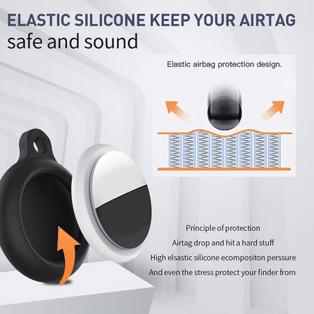 Silicone Airtag Case with Keyring 4-Pack Airtag Holder Lightweight Protector Dog Collar Accessories Protective Case for Apple Finder Tracker Air Tag Anti-Loss, Black/Blue/White/Transparent