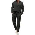 thumbnail image 1 of Playeras Hombre Gimnasio Moda Hombre Casual Color Sólido Cuello En V Manga Larga Camiseta Y Chándal Suelto Conjunto De 2 Piezas, 1 of 8
