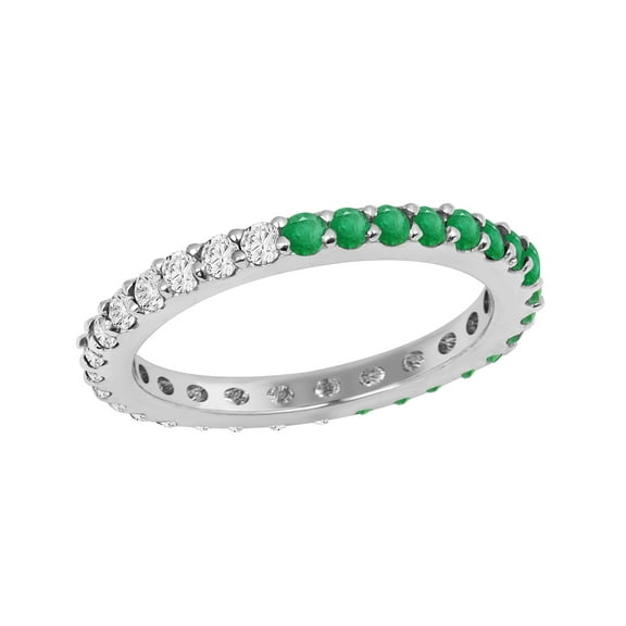 2mm Round Shape Emerald 925 Sterling Silver Eternity Valentines Day Gifts Ring