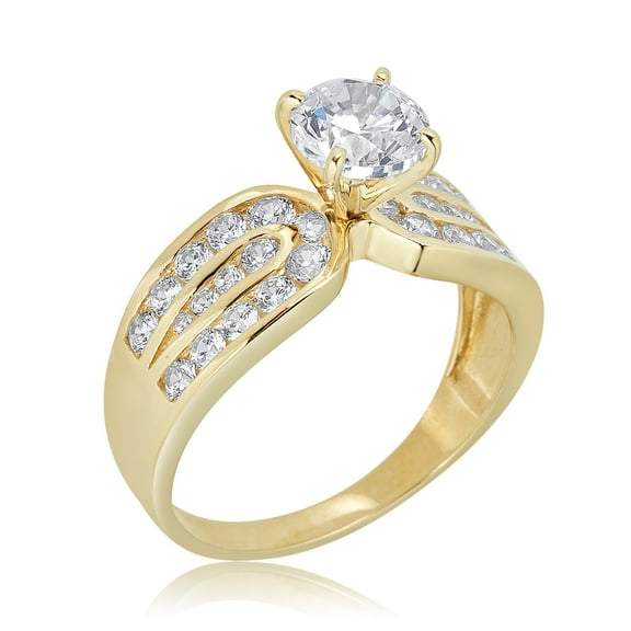 AVORA 10K Yellow Gold 1 Carat (6.5mm)  Simulated Diamond CZ Engagement Wedding Anniversary Ring  - Size 7