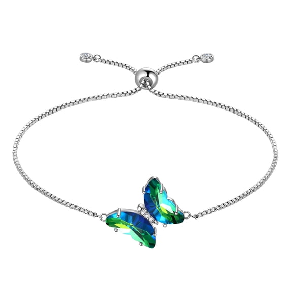 925 Sterling Silver Green Butterfly Bracelet Emerald May Birthstone Bracelets Jewelry Crystal Women Birthday Mother's Day Gifts Juwaliy