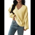 thumbnail image 1 of Suéter de Larga de Otoño para Mujer, Cuello en V, Informal, Ligero, de Punto Amarillo L, 1 of 7