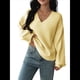 thumbnail image 1 of Suéter de Larga de Otoño para Mujer, Cuello en V, Informal, Ligero, de Punto Amarillo S, 1 of 7