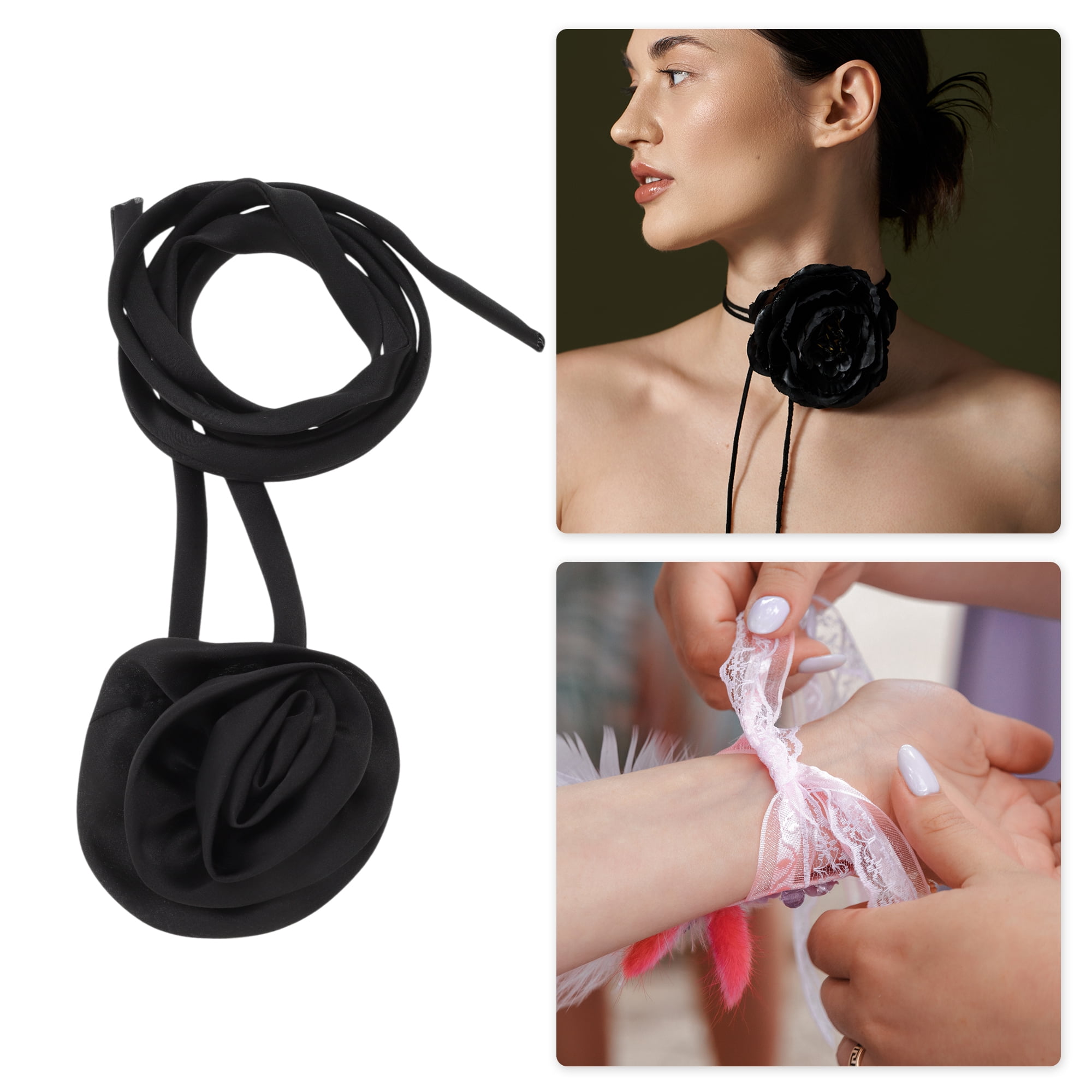 Unique Bargains Rose Adjustable Choker Necklace for Women 1Pc Black
