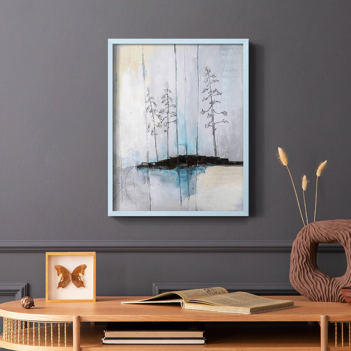 In the Company of Three in Blue Solid Wood 11 x 14 Framed Print