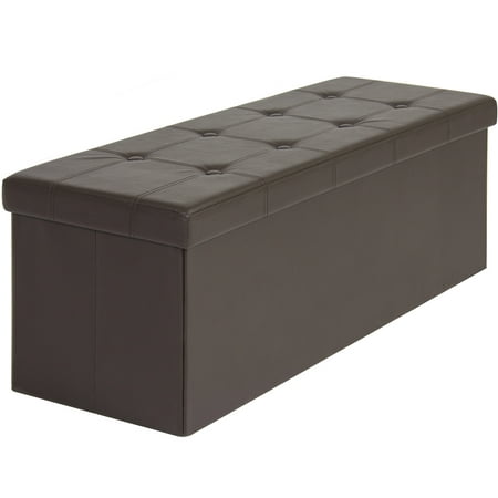faux leather folding storage ottoman large brown bench foot rest stool