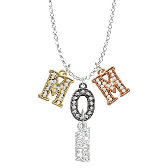 Delight Jewelry Silvertone Wonder Woman Multi-Colored Crystal Mom Charm Necklace