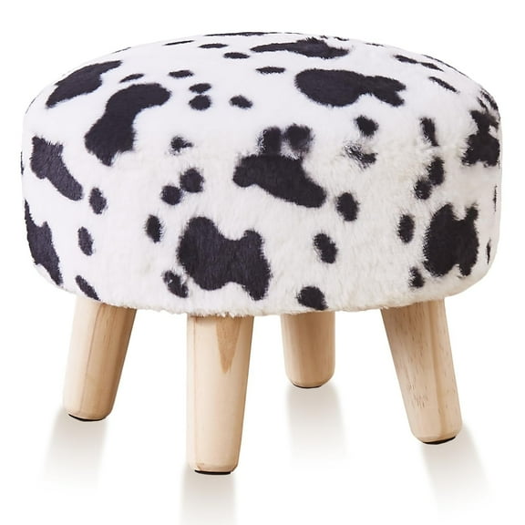 Round Mushroom Footstool Ottoman - Rabbit Wool Upholstered, Solid Wood Legs - Cute for Shoe Changing, Step or Sofa Footrest (Living Room & Bedroom)