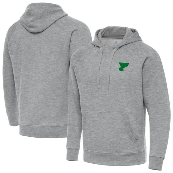 Men's Antigua Heather Gray St. Louis Blues St. Patrick's Day Victory Pullover Hoodie