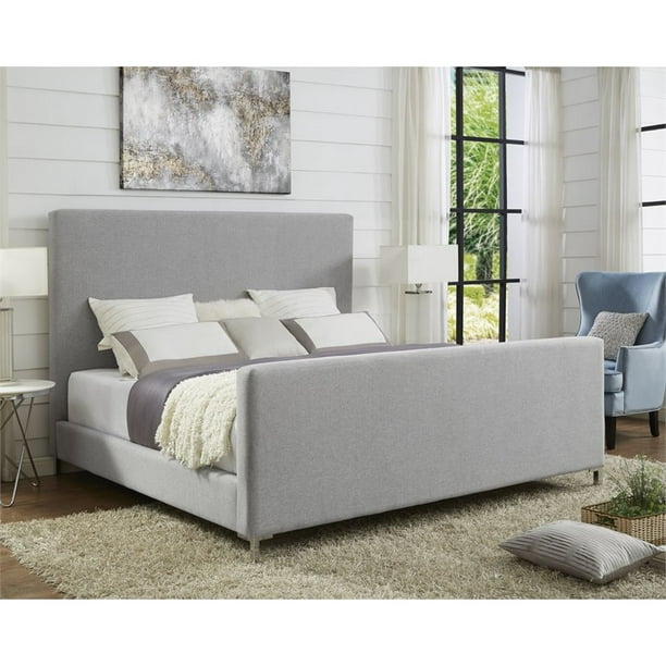 Alex Grey Linen Platform Bed Frame - King Size - Upholstered - Tufted