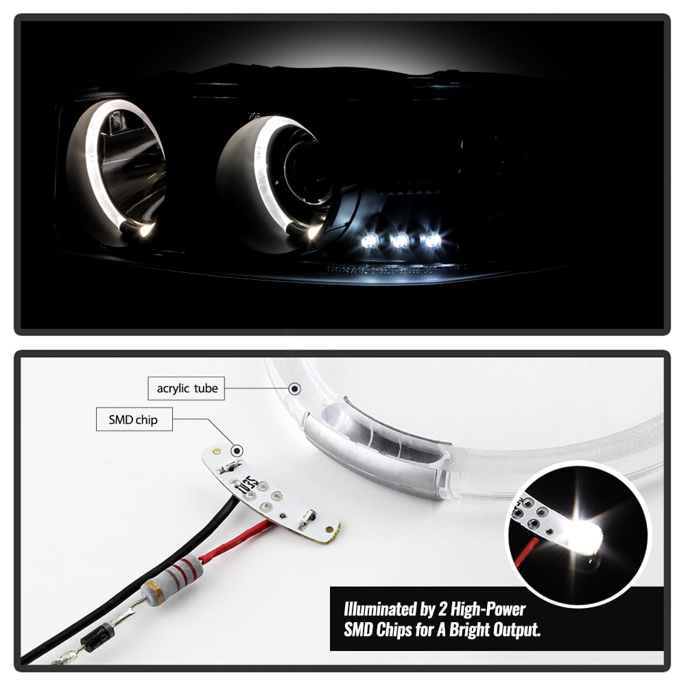 1999-2006 GMC Sierra Yukon Denali LED Halo Black Projector Headlights Headlamps