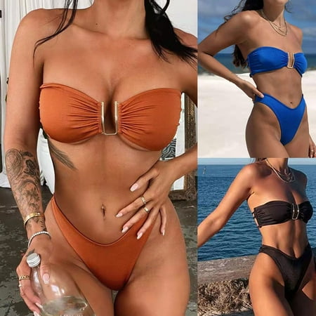 Clearance & Promo  Fashion Women Split Swimsuit  Show Waist  Solid Color  Sexy Bikini  Comfortable Beachwear Set  Trendy Swimwear for Women  Stylish Bikini for Summer | Sopatenor  Black L